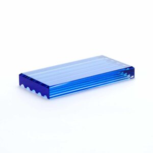 Modern Blue Glass Scalloped Rectangular Block