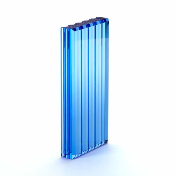 Modern Blue Glass Scalloped Rectangular Block