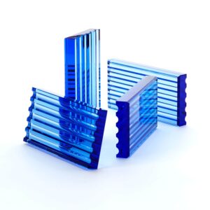 Modern Blue Glass Scalloped Rectangular Block